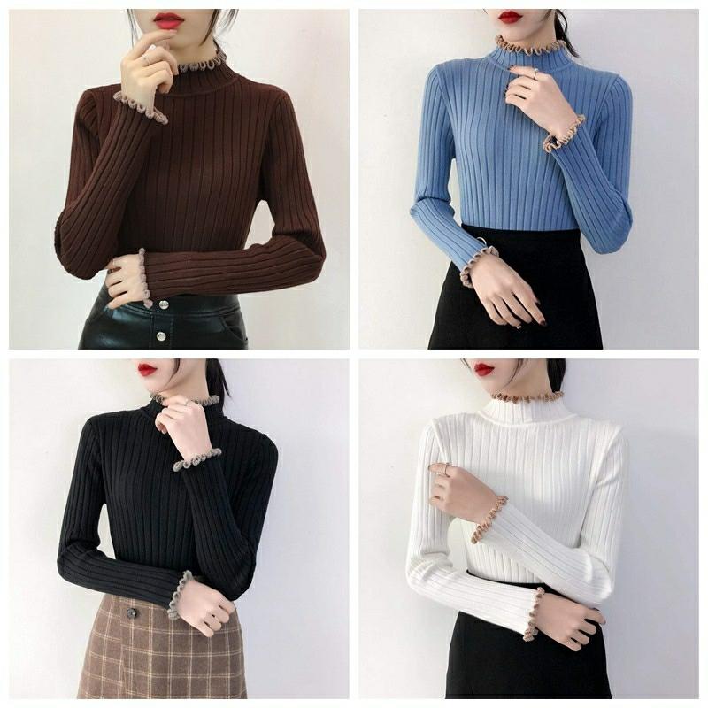 Áo len viền tay cổ cao cấp