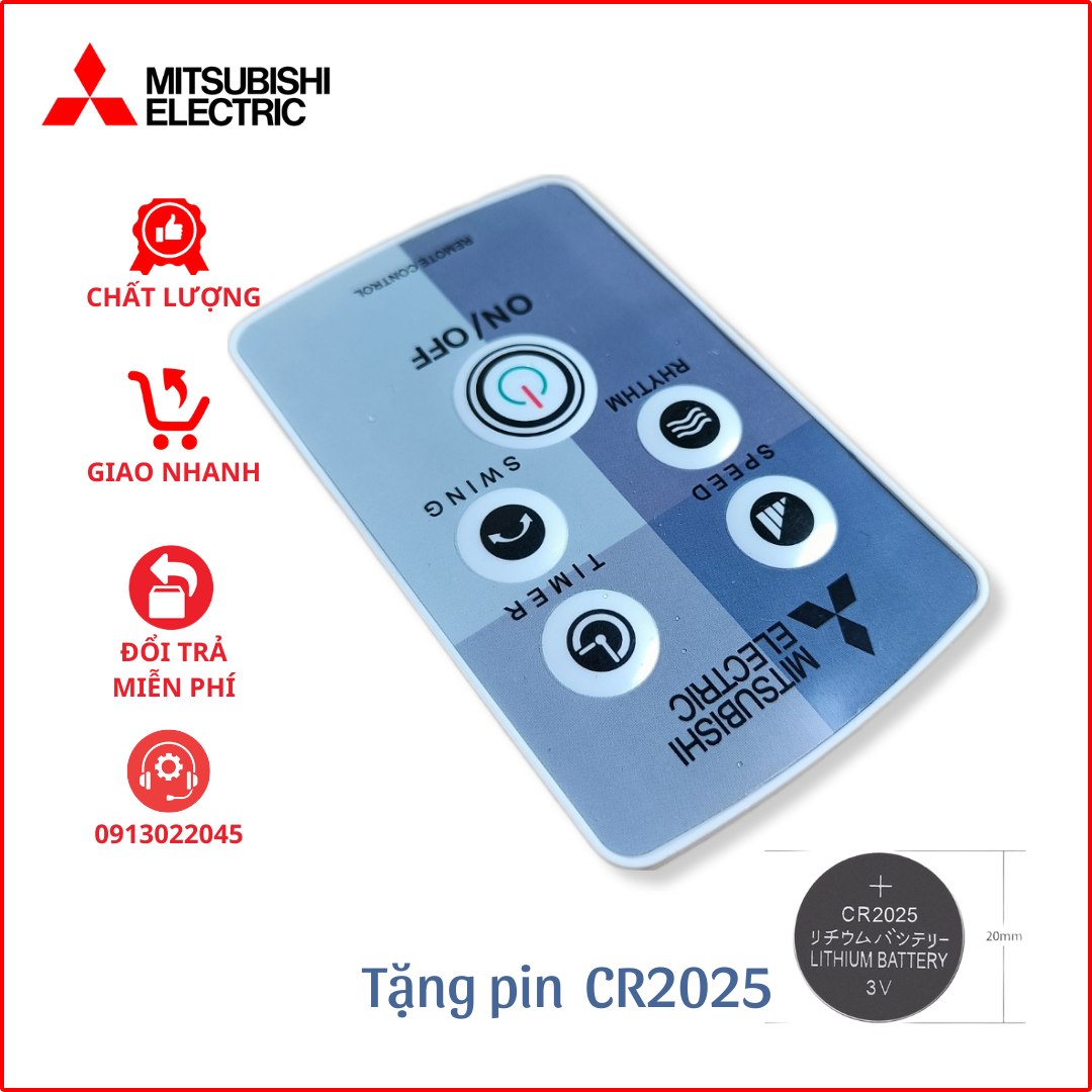 Remote cho quạt Mitsubishi (Mẫu xám đã có pin)