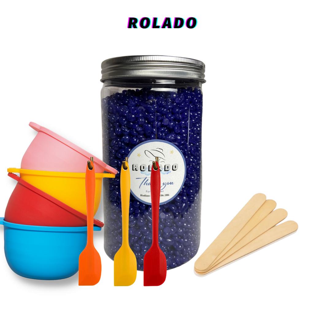 Combo 500g sáp wax lông DOLARO kèm chén nấu sáp silicon và que phết sáp wax có tặng kèm thêm que gỗ