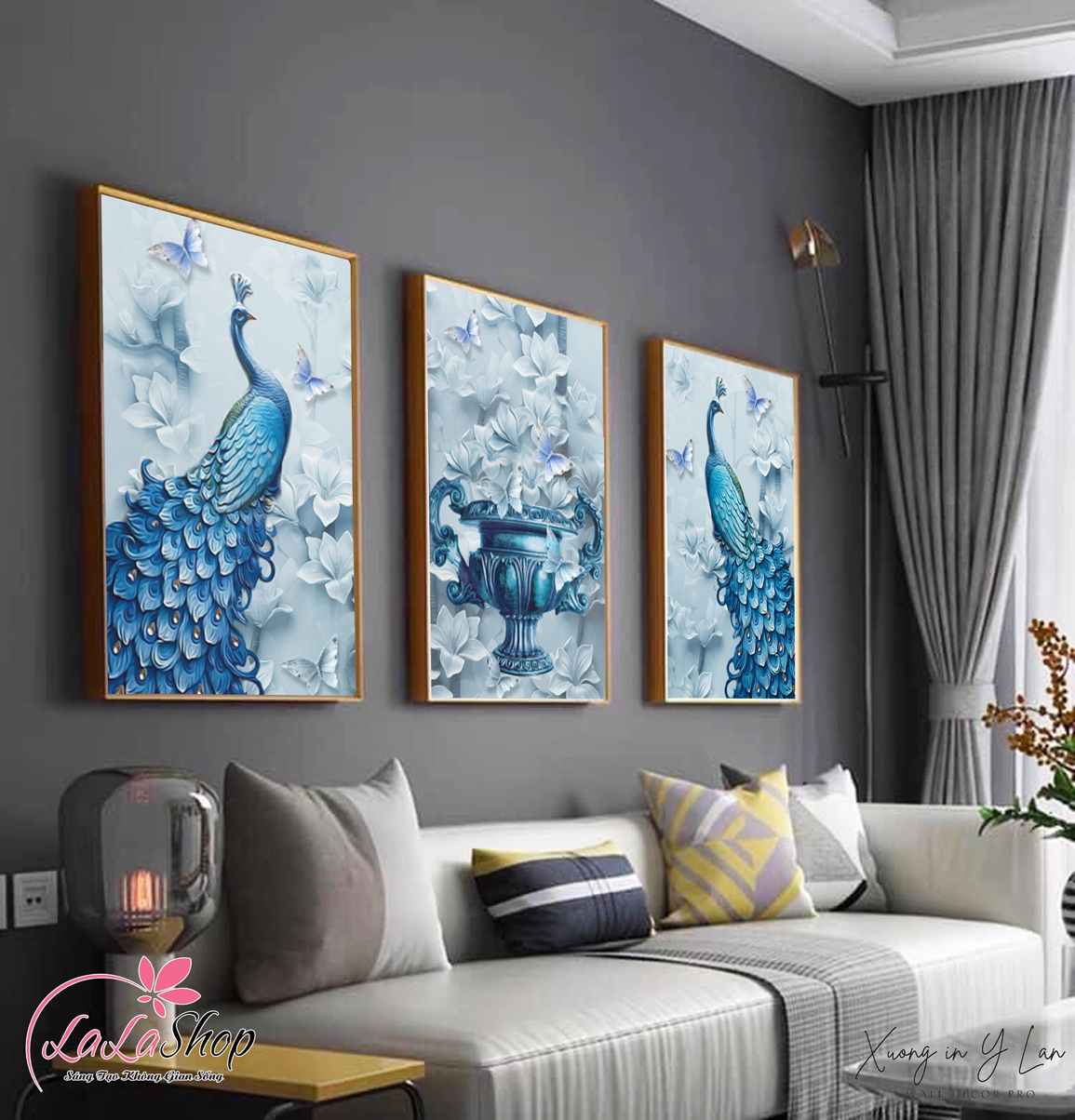 (Tặng đinh treo) Tranh chim công hoa mẫu đơn Abstract painting Tranh tráng gương chim công tranh tranh khổ lớn 40x60cm tranh phong thủy treo phòng khách