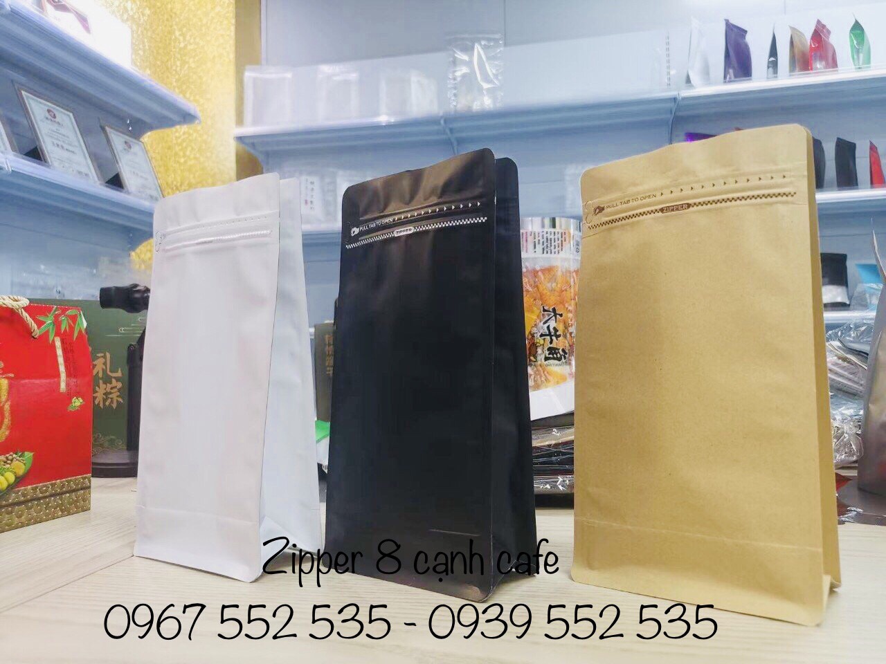 [Mẫu thử - 1 túi Cafe] Túi zipper 8 cạnh cafe (Nhiều màu - nhiều size)