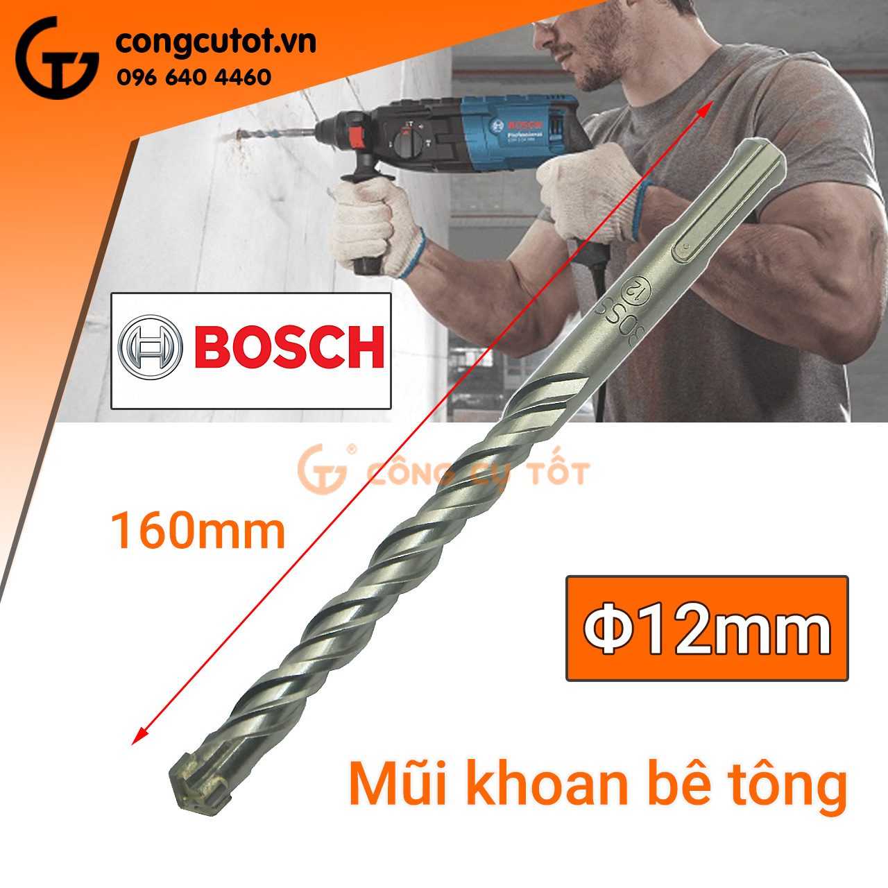 Mũi khoan bê tông 4 mè Bosch 160mm