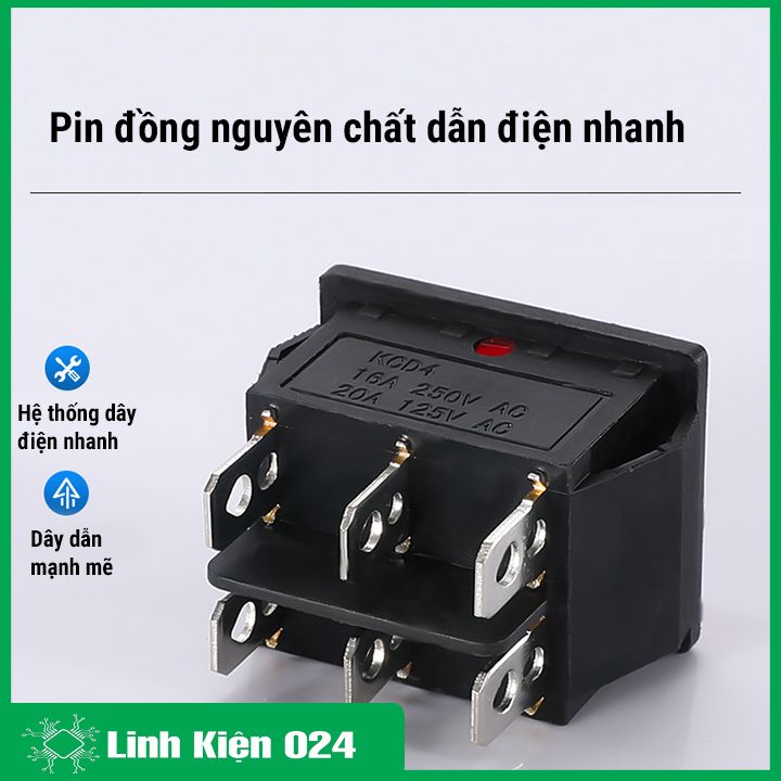 Công tắc bập bênh KCD4 6 chân(6P) 3 chế độ có đèn