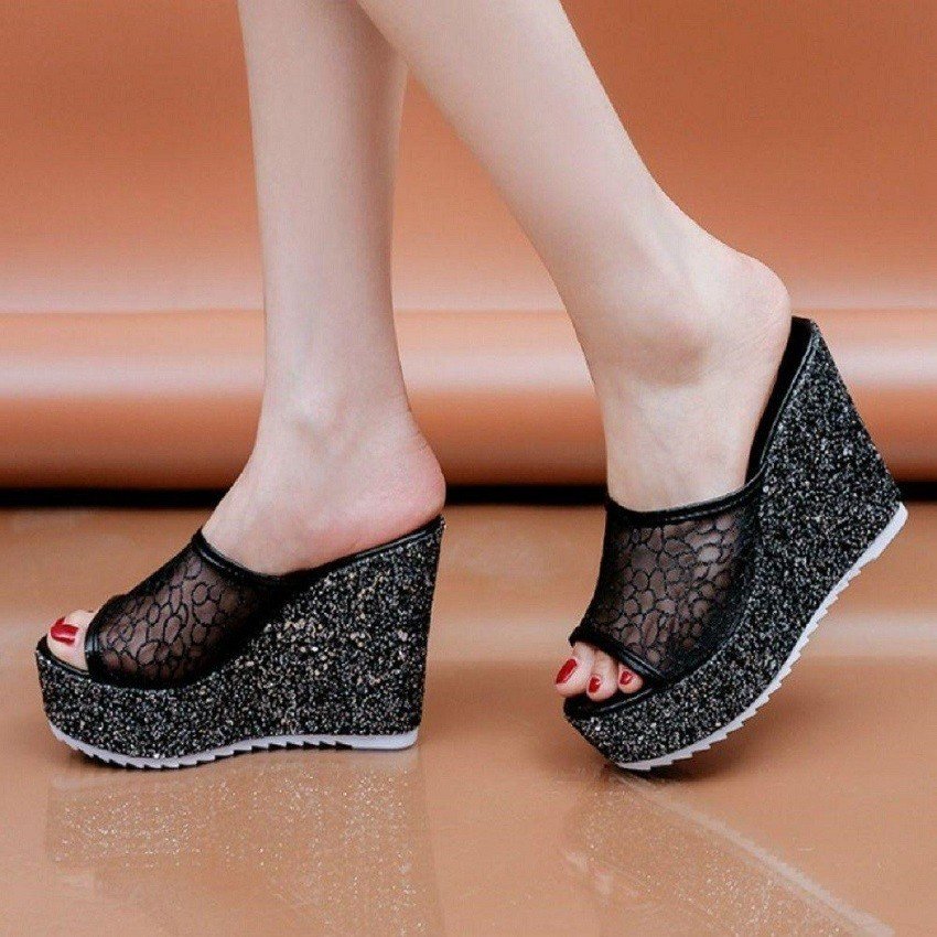 Dép xuồng quai ren cao 9 phân