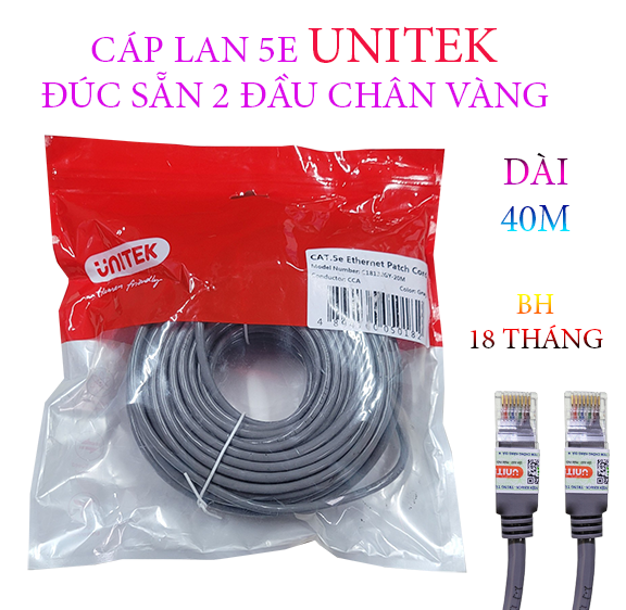 Dây cáp mạng internet/mạng LAN 40m,hàng tiêu chuẩn 5E unitek có 2 đầu rj45 bấm sẵn,tiện dụng, đồ bền cao, bảo hành 2 năm