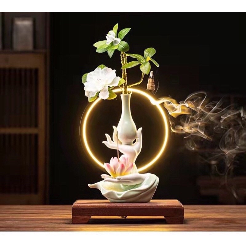 Thác khói trầm hương đèn led trang trí cao cấp tặng 10 nụ trầm
