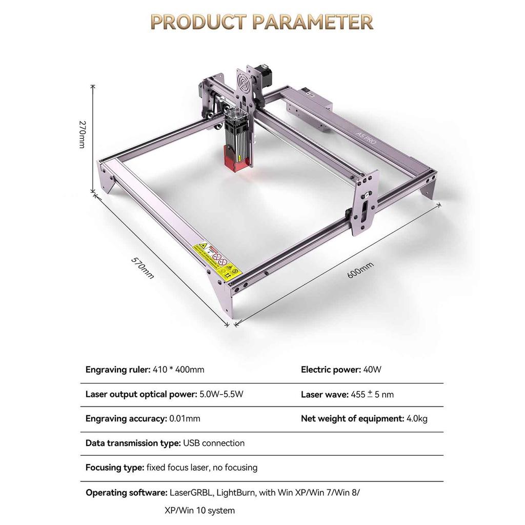 ATOMSTACK A5 Pro 40W Máy khắc laser,Thích hợp cho gỗ kim loại,máy khắc laser mini