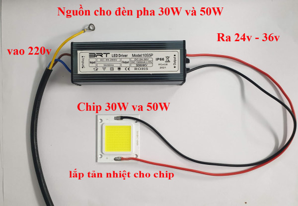 Bảng giá NGUỒN + CHIP ĐÈN LED PHA 50W (LED DRIVER) DC 24-36v