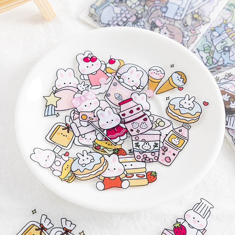 Sticker (hình dán) thỏ trắng rosy posy
