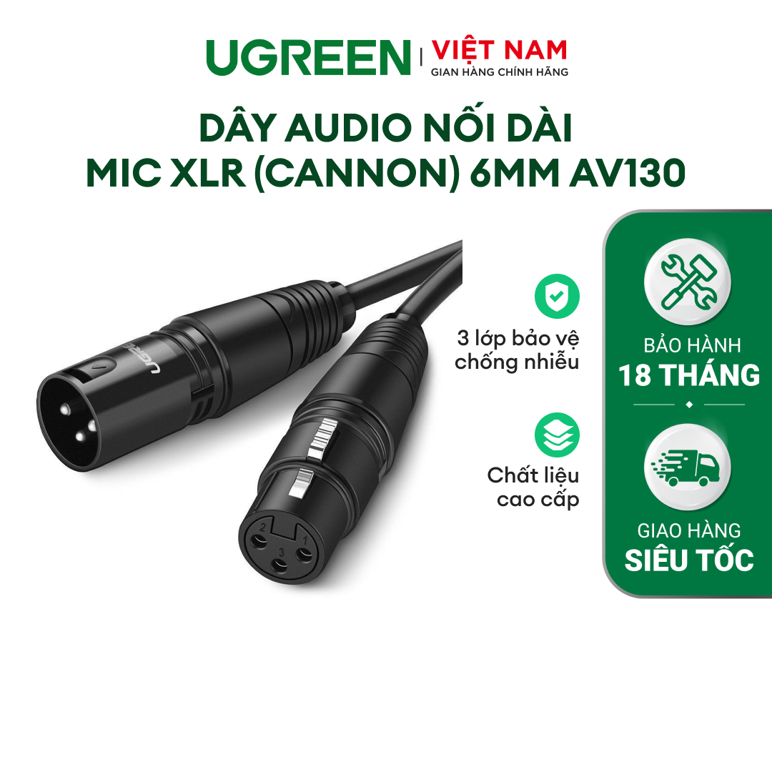 Dây Audio nối dài MIC XLR (Cannon) 6mm UGREEN AV130 | Đầu XLR đực sang XLR cái | 3 lớp bảo vệ | Bảo hành 18 tháng 1 Đổi 1 | 20708 20709 20710 20711 20712 20713 20714 20715 20716.