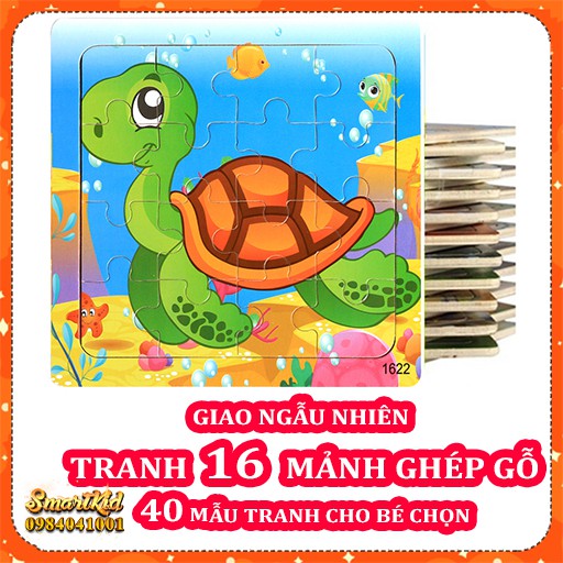 Tranh Xếp Hình 16 Mảnh Khung Bảng Gỗ Cho Bé Trai Bé Gái 1- 5 Tuổi