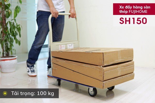 Xe đẩy hàng 4 bánh gấp gọn 100kg Nhập Khẩu CN Nhật Bản Fujihome SH150, bánh cao su siêu bền chống ồn, xe kéo hàng sàn thép gấp gọn đa năng xếp gọn - Bảo hành 1 năm