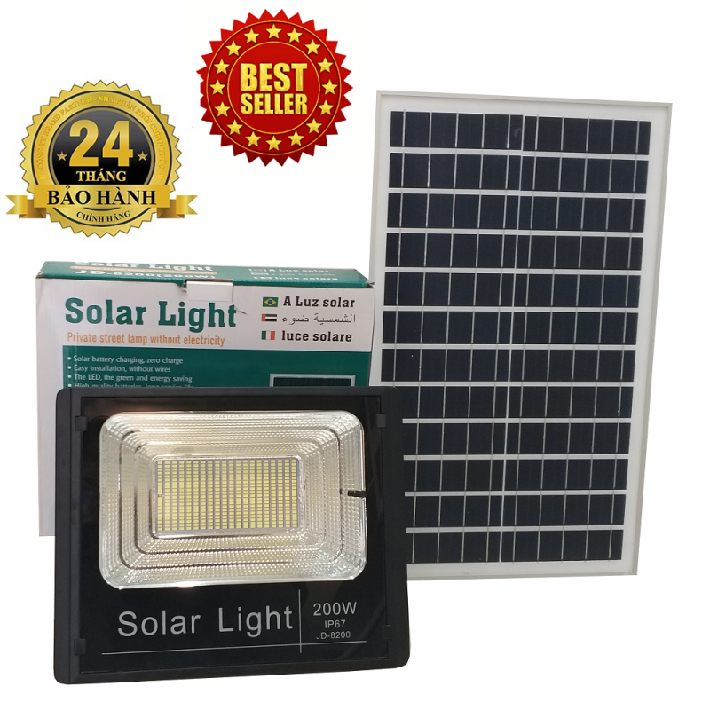 ĐÈN NĂNG LƯỢNG MẶT TRỜI SOLAR LIGHT JIDIAN JD-8200 công suất 200W công nghệ IP67 chống nước, Pin Lithium 36000mah, chế độ bật tắt tự động, có điều khiển từ xa