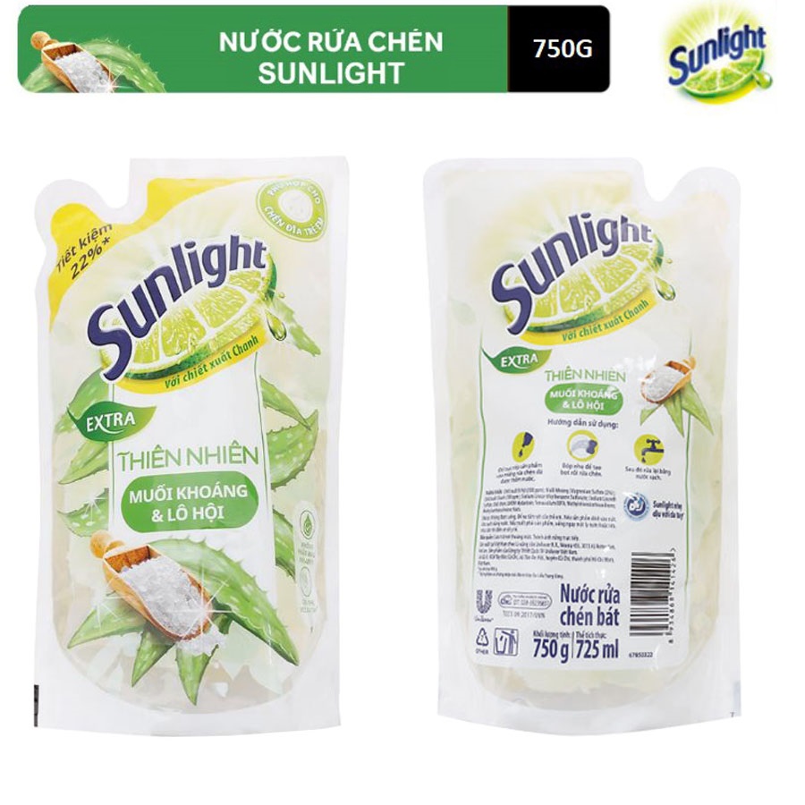 [HCM]Nước rửa chén Sunlight túi 750g (Matcha trà nhật/Chanh/Lô hội)
