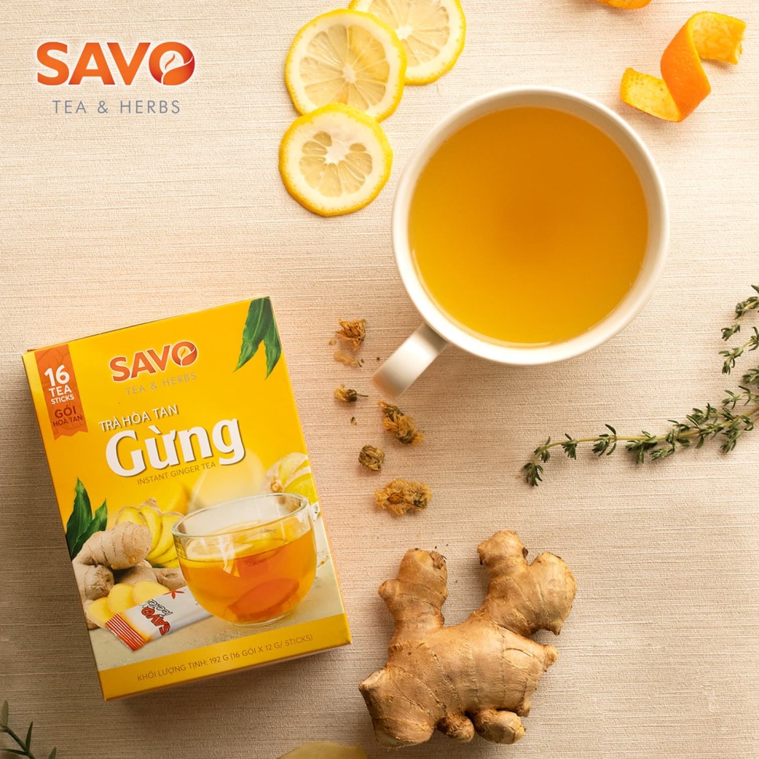 Trà gừng hòa tan SAVO (16 gói x 12g)