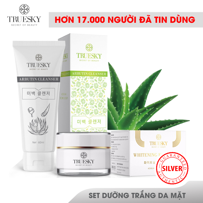 Bộ sản phẩm dưỡng trắng da mặt Truesky VIP07 gồm 1 sữa rửa mặt trắng da 60ml và 1 kem dưỡng trắng da mặt 10g giá rẻ