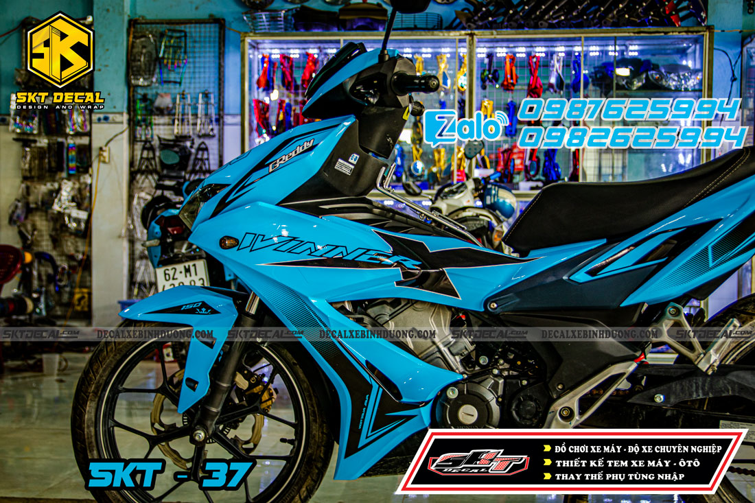tem trùm xe winner x xanh đen decal mccal