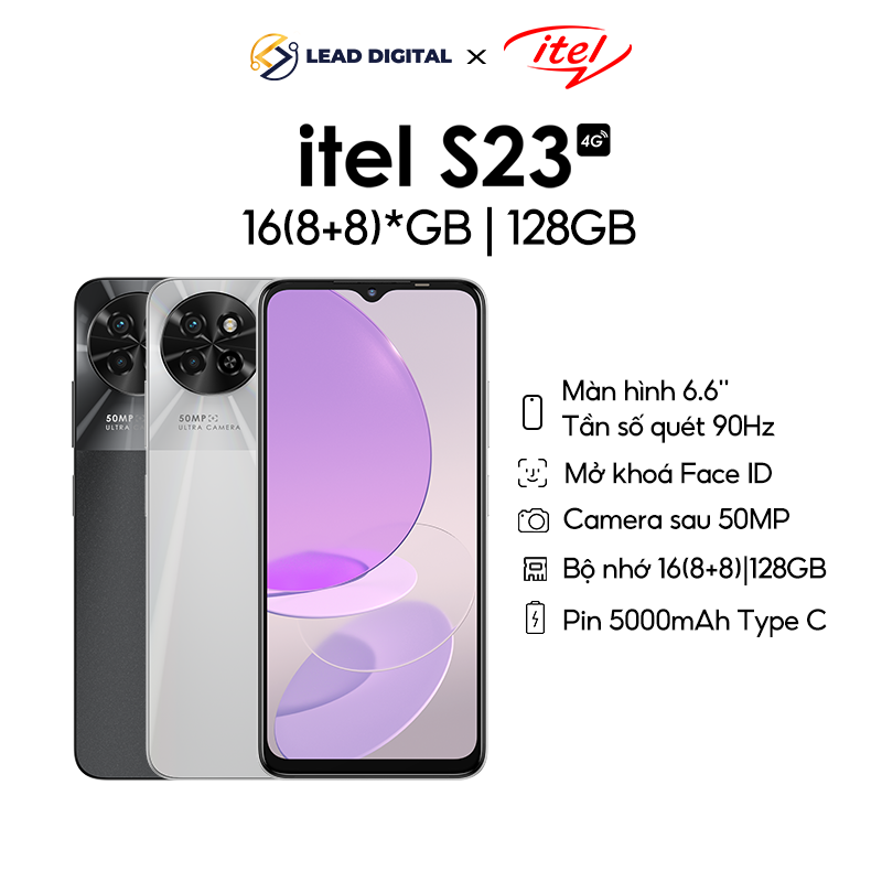 Điện Thoại Itel S23 16GB(8GB+8GB) /128GB | Pin 5000mAh | 6.6 Inch | Camera 50MP | HÀNG CHÍNH HÃNG