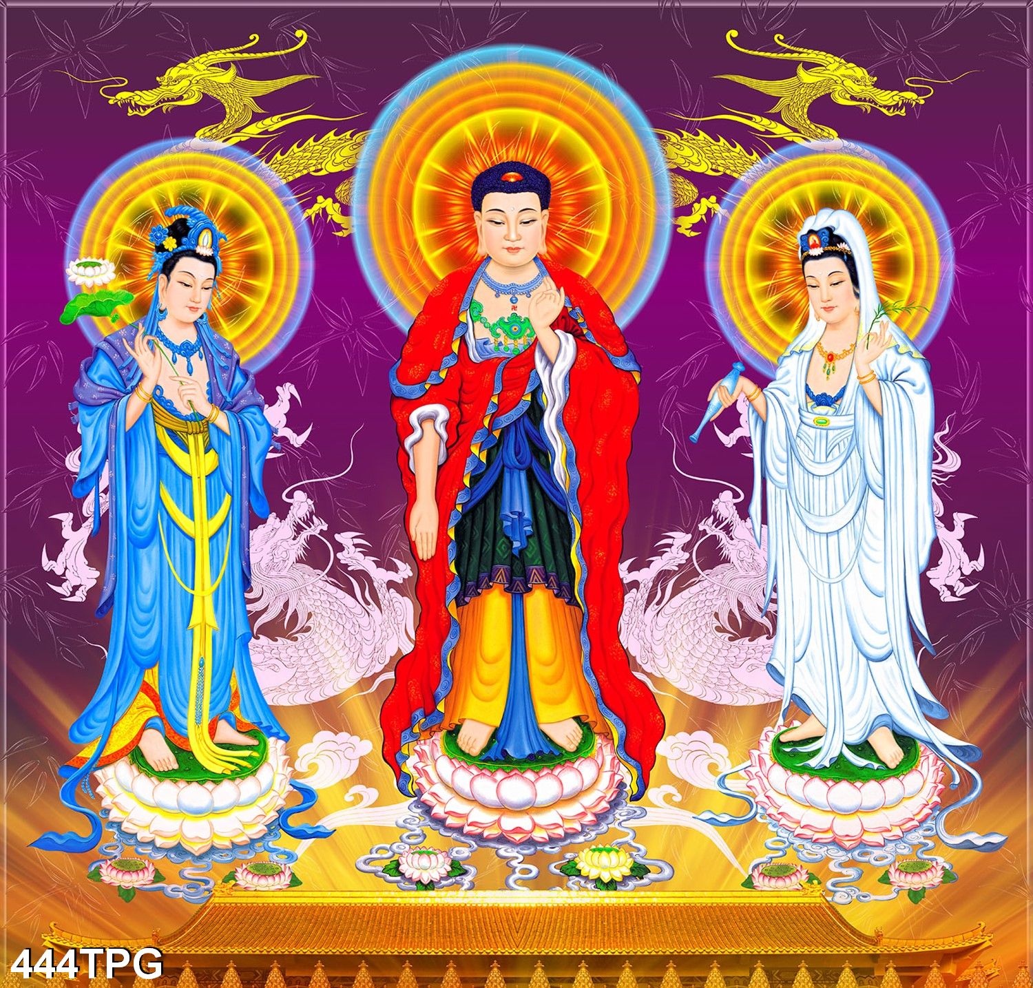 TRANH DÁN TƯỜNG TÂY PHƯƠNG TAM THÁNH - TRANH PHẬT GIÁO