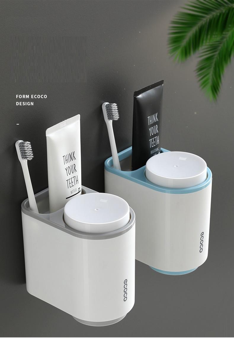 Kệ để bàn chải và kem đánh răng ECOCO kèm 2 cốc (có miếng dán cường lực)