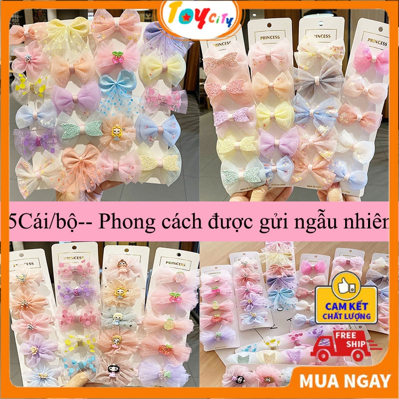 5Cái bộ - Kẹp Tóc Bé Gái Hoạt Hình Dễ Thương Nơ Ngôi Sao Ren