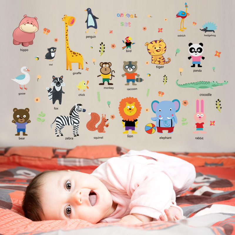 Decal dán tường động vật, dạy tiếng Anh cho bé