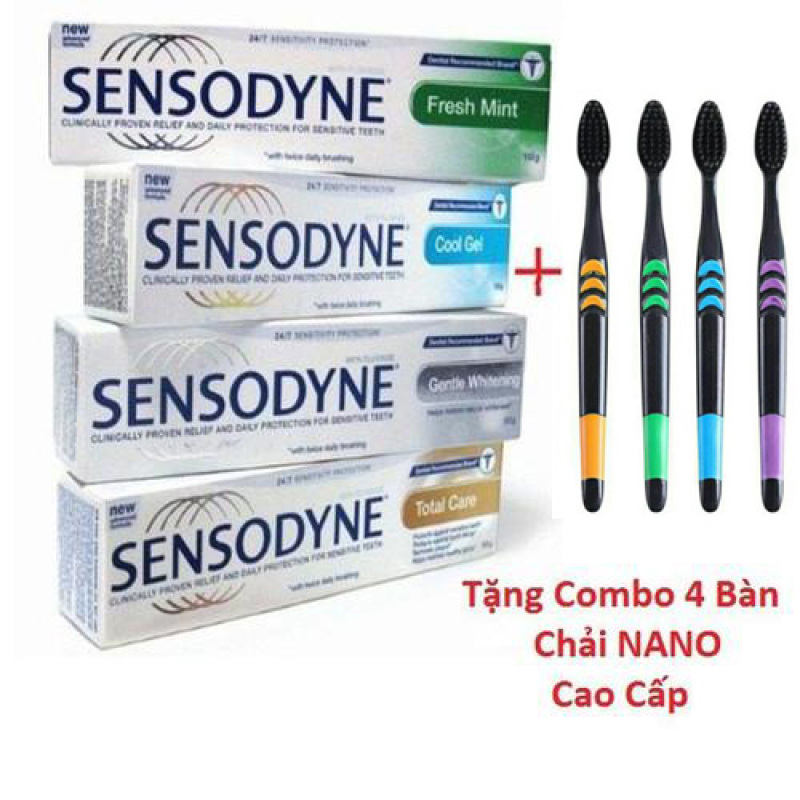 [DEAL SỐC] COMBO 6 Tuýt Kem đánh răng sensodyne chống ê buốt thái lan tặng 4 bàn chải NANO cao cấp