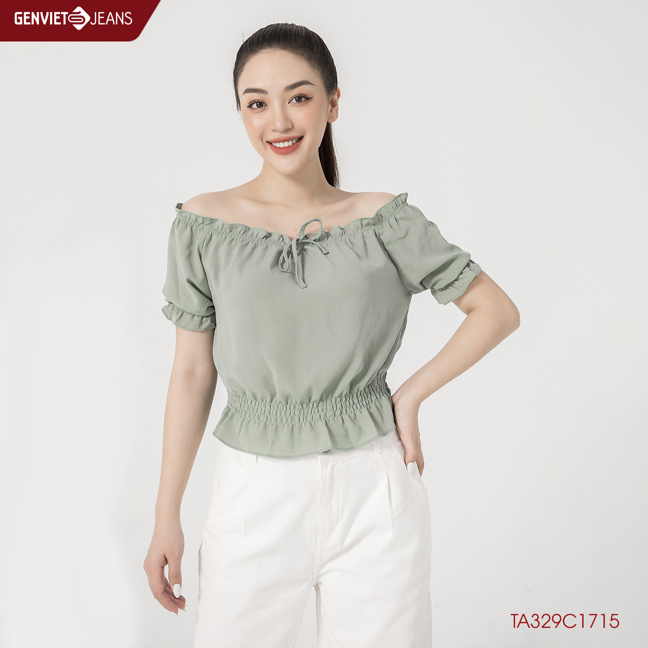 Áo sơmi nữ vai trần cộc tay ta329c1715 genviet