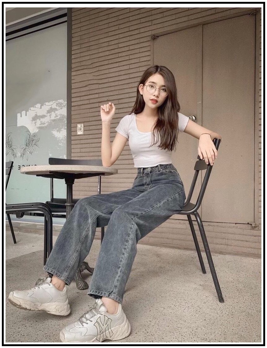Quần jean nữ ống rộng dáng suôn dài hách chân cực đỉnh vải jean đứng s5.145
