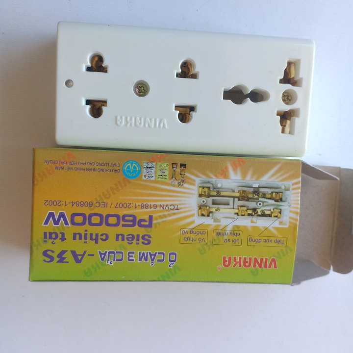 Ổ CẮM 3 LỖ 6000w LÕI SỨ
