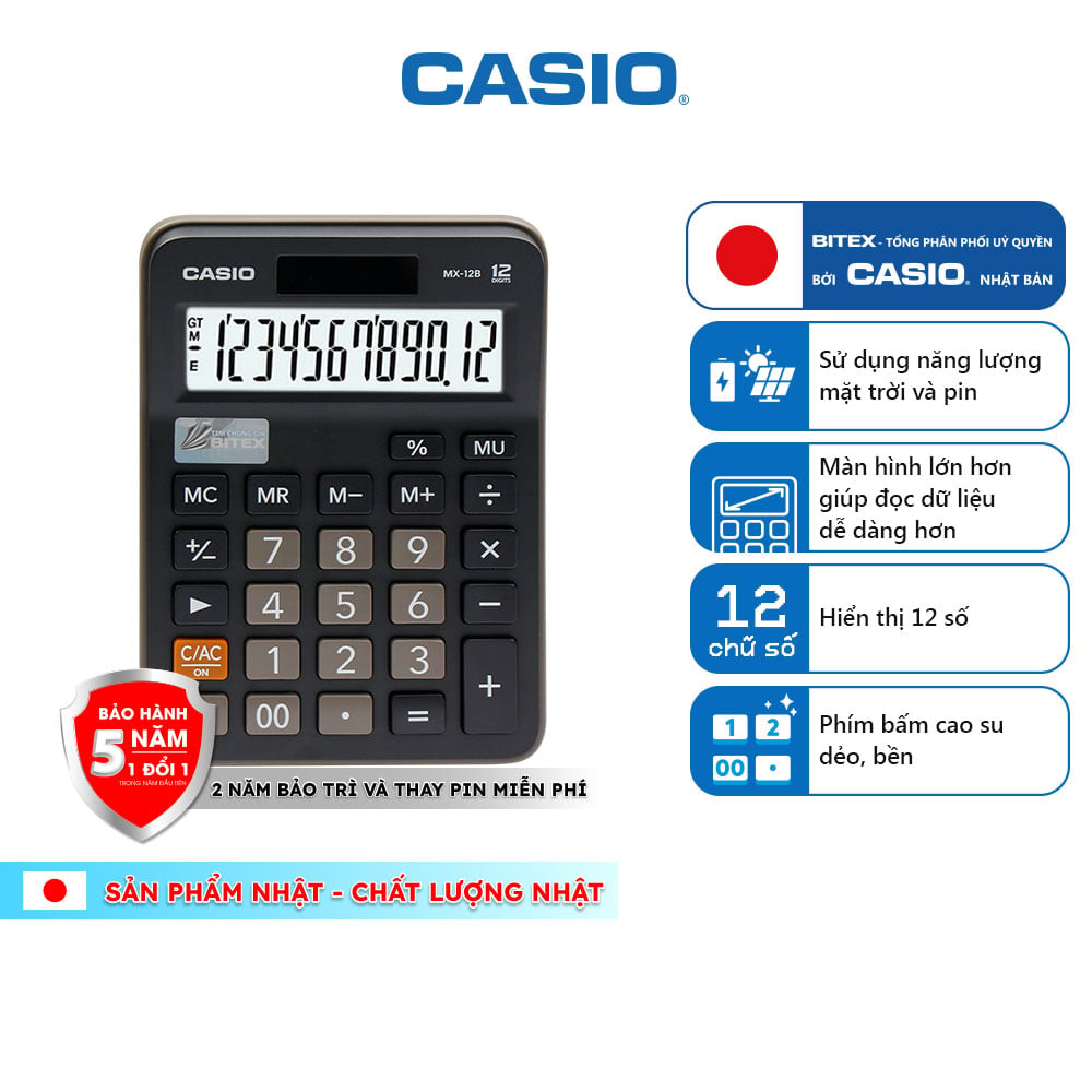 Máy tính Casio MX-12B Chính Hãng - Phiên bản màu Pastel