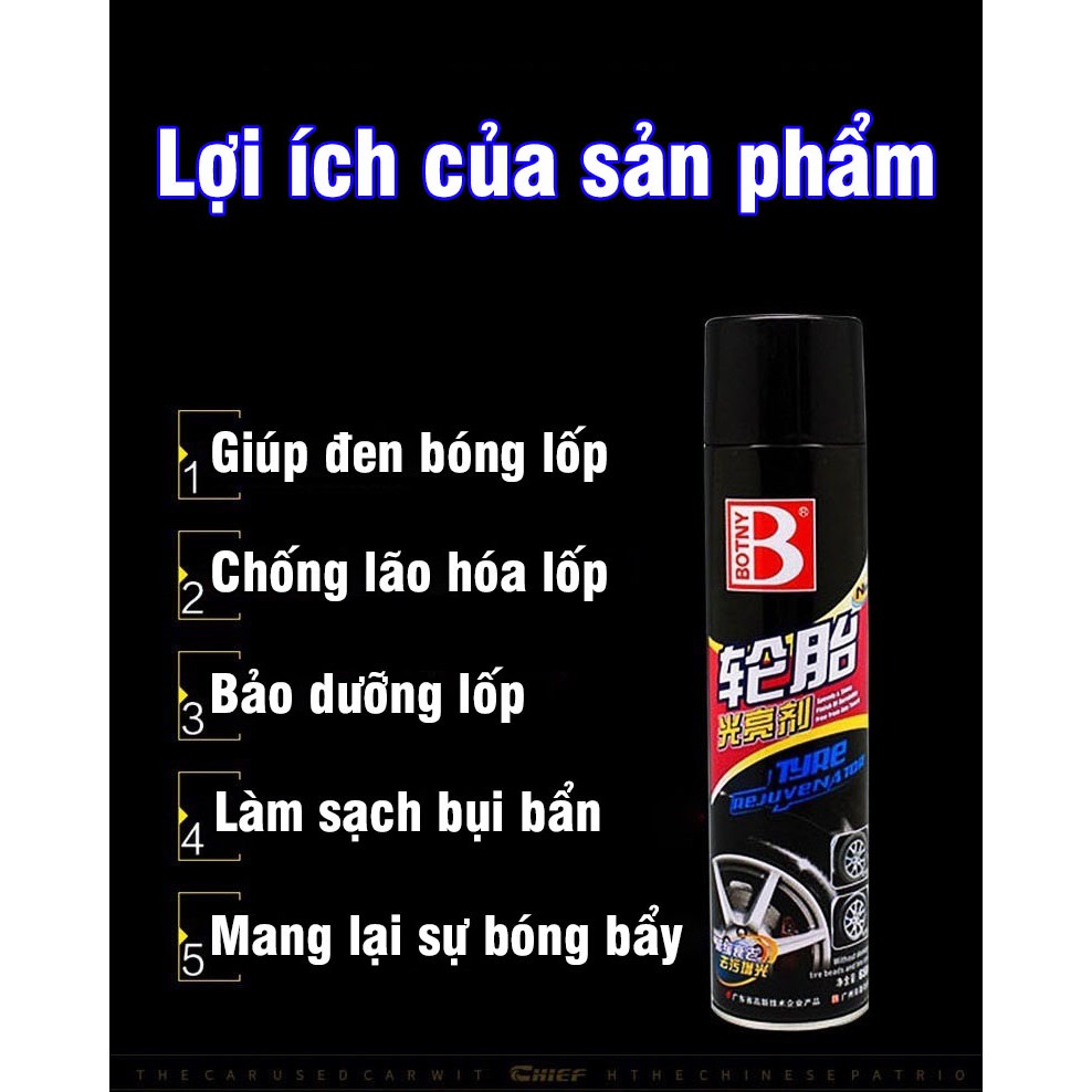 Chai xịt bóng lốp xe Botny