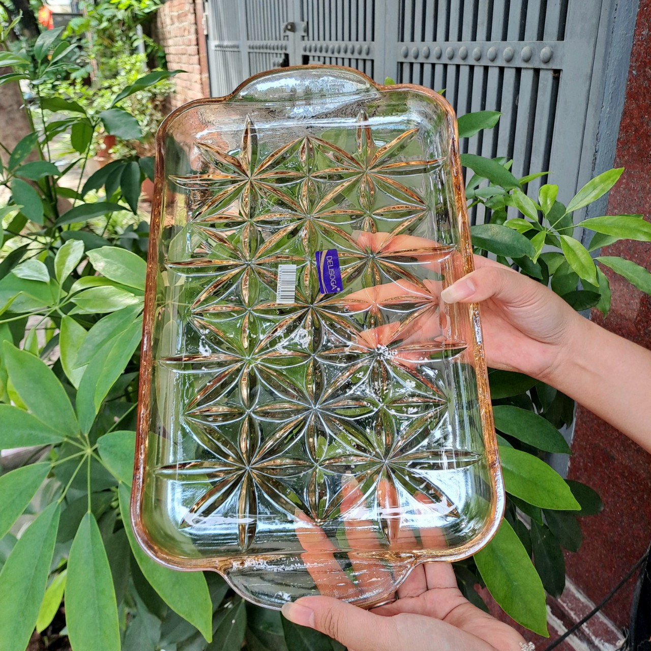 Khay để ly cốc, hoa quả chất liệu thủy tinh pha lê