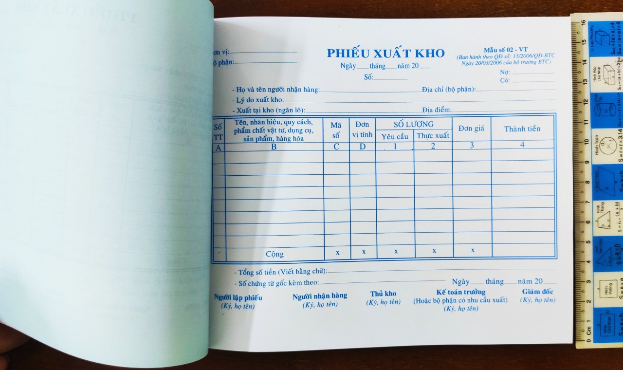 Phiếu nhập kho - Phiếu xuất kho 3 liên khổ A5 16 x 20cm