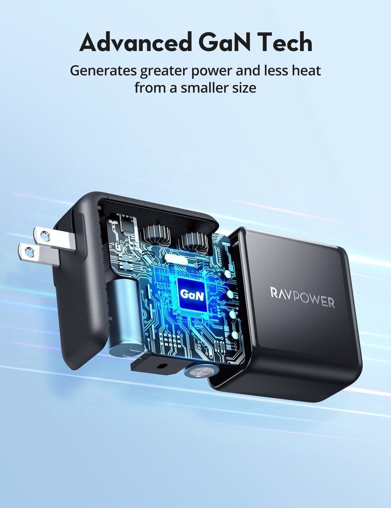 Củ sạc nhanh RAVPower 100w - 2 cổng type C (GaN II) PD/PPS/QC RP - PC151