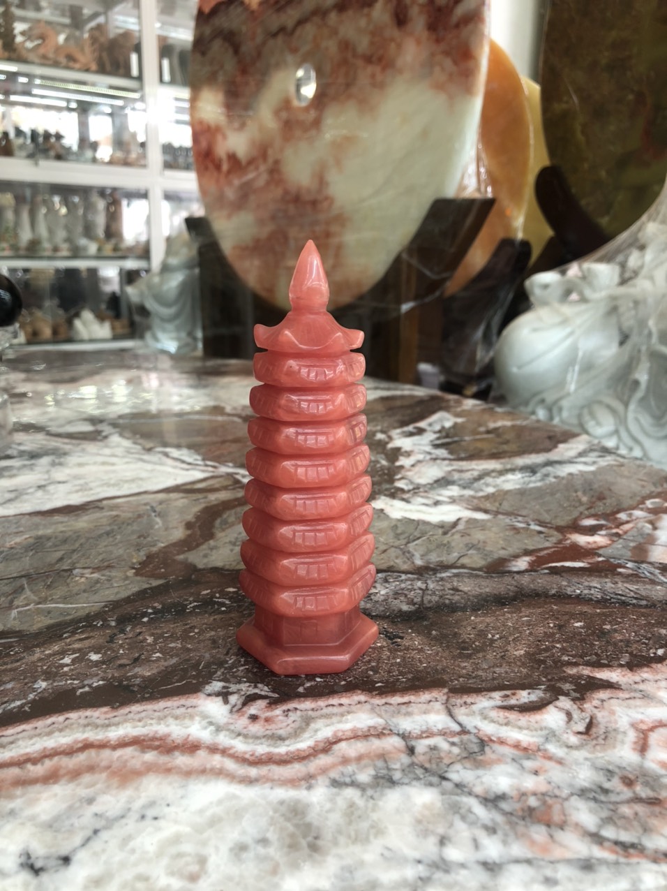 Tháp văn xương đá thạch anh đỏ  - Cao 13 cm