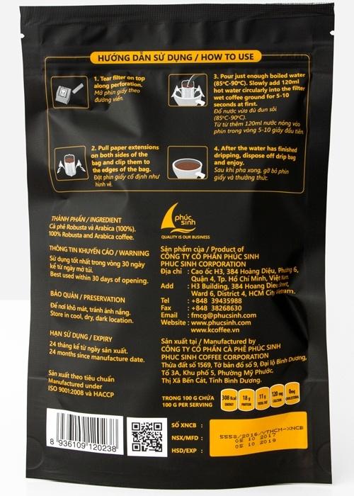 CÀ PHÊ PHIN GIẤY, K FILTER TÚI 50g
