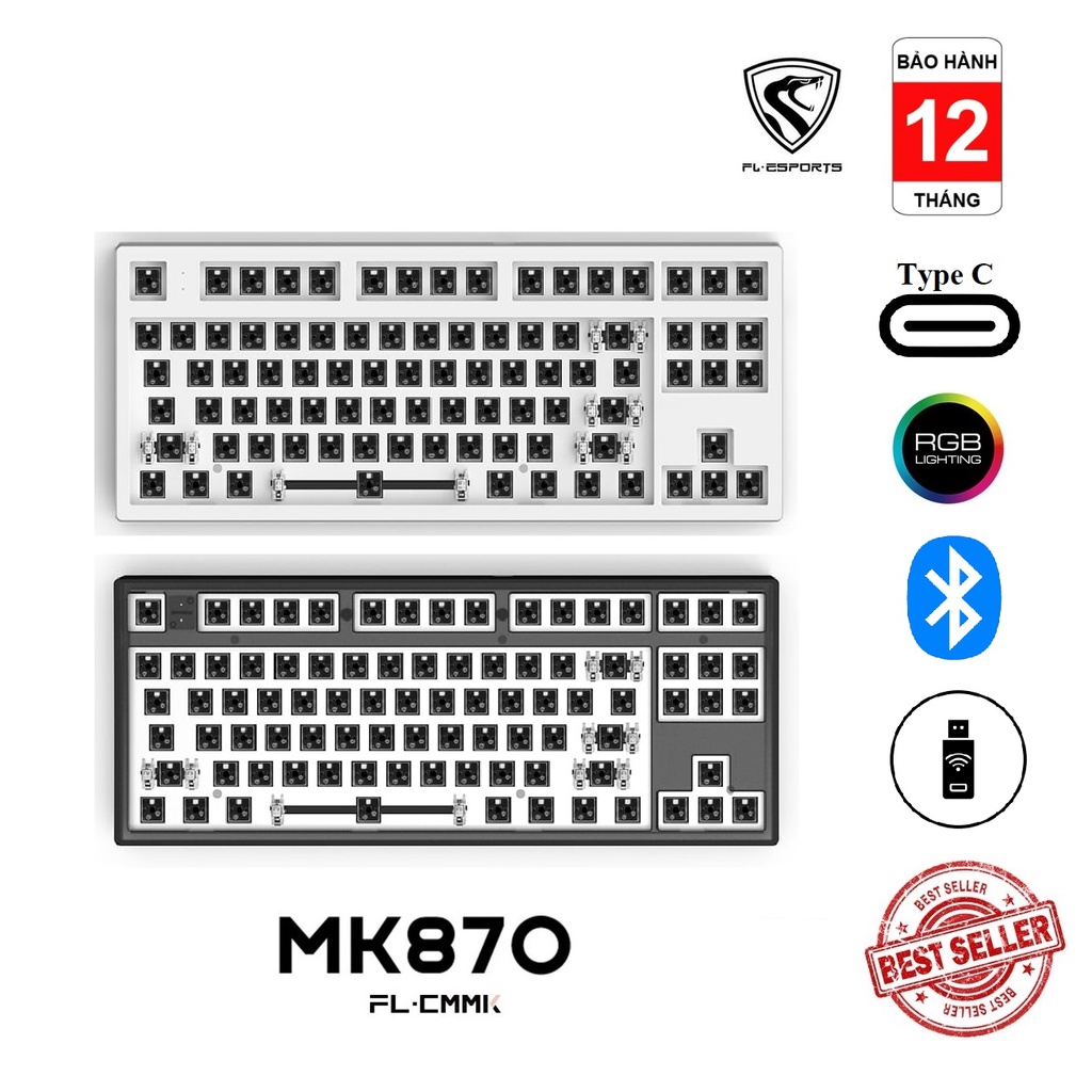 Bộ kit phím cơ FL-Esports MK870 3 MODE RGB/ Hotswap/ Wireless/ Bluetooth/ switch ngược, sẵn foam - BH 12 tháng