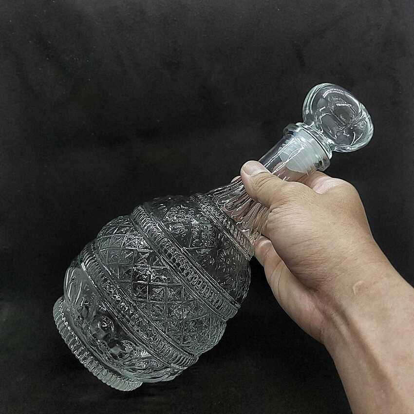 Bình Đựng Ruou thủy tinh 1000ml mẫu giọt nước hoa văn tháp phật nổi – Vỏ Chai Rượu Đẹp - Chai Đựng Rượu 1 Lít (A8)