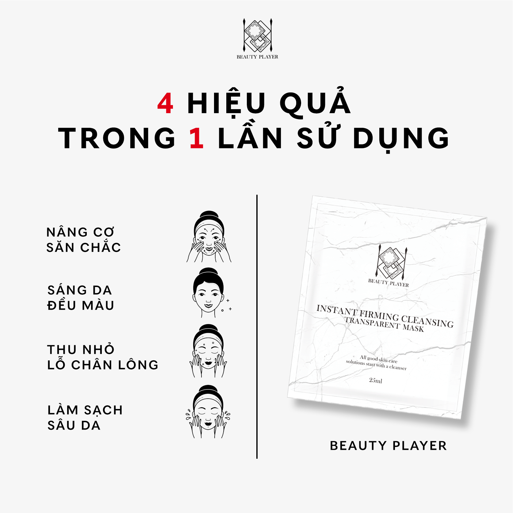 [HCM]Hộp 5 miếng mặt nạ làm sạch Beauty Player (Màu trắng)