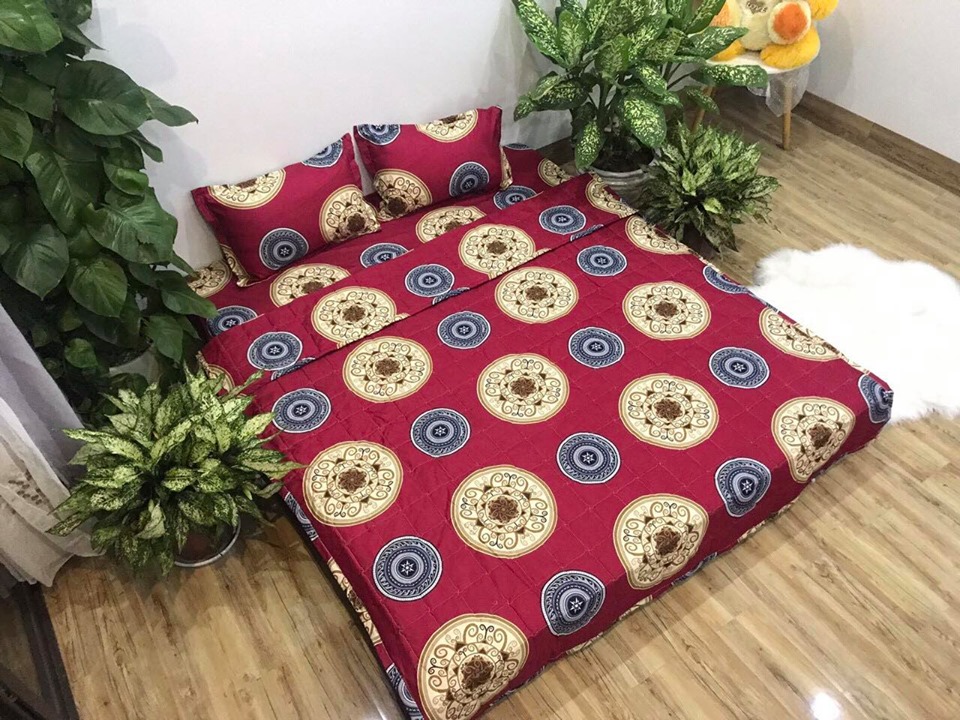 TRỌN BỘ CHĂN GA GỐI COMBO 5 MÓN - TRỐNG ĐỒNG ĐỎ
