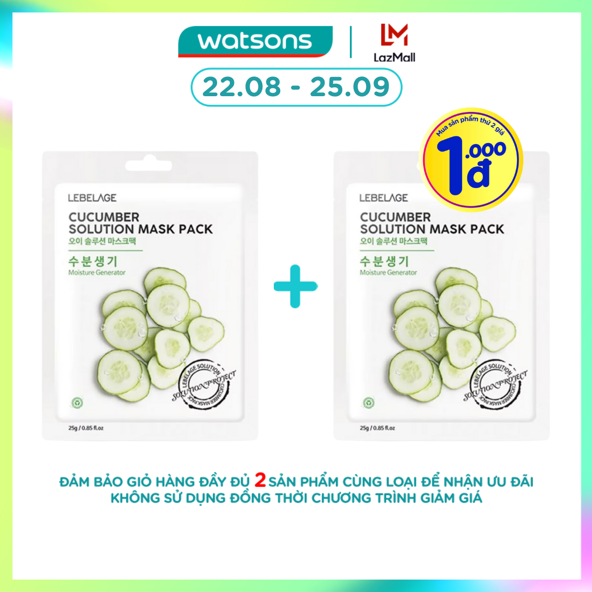 [1000đ SẢN PHẨM THỨ 2] Mặt Nạ Lebelage Cucumber Solution Mask Pack Moisture Generator Chiết Xuất Từ Dưa Leo 25g