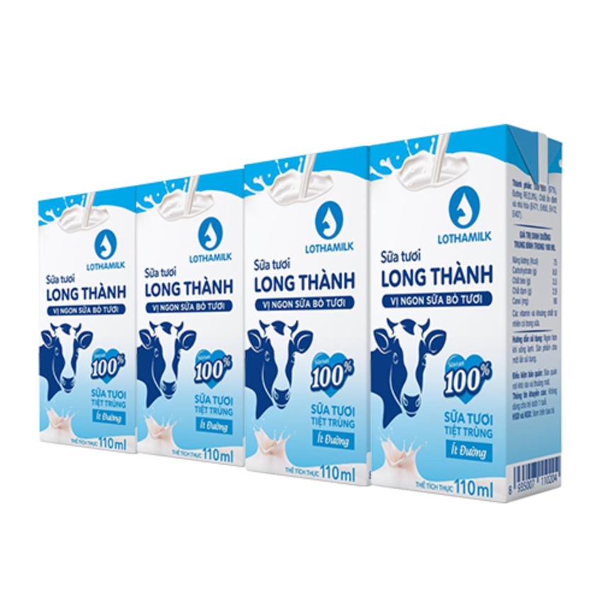 Sữa tươi ít đường Long Thành 110ml thùng 48 hộp
