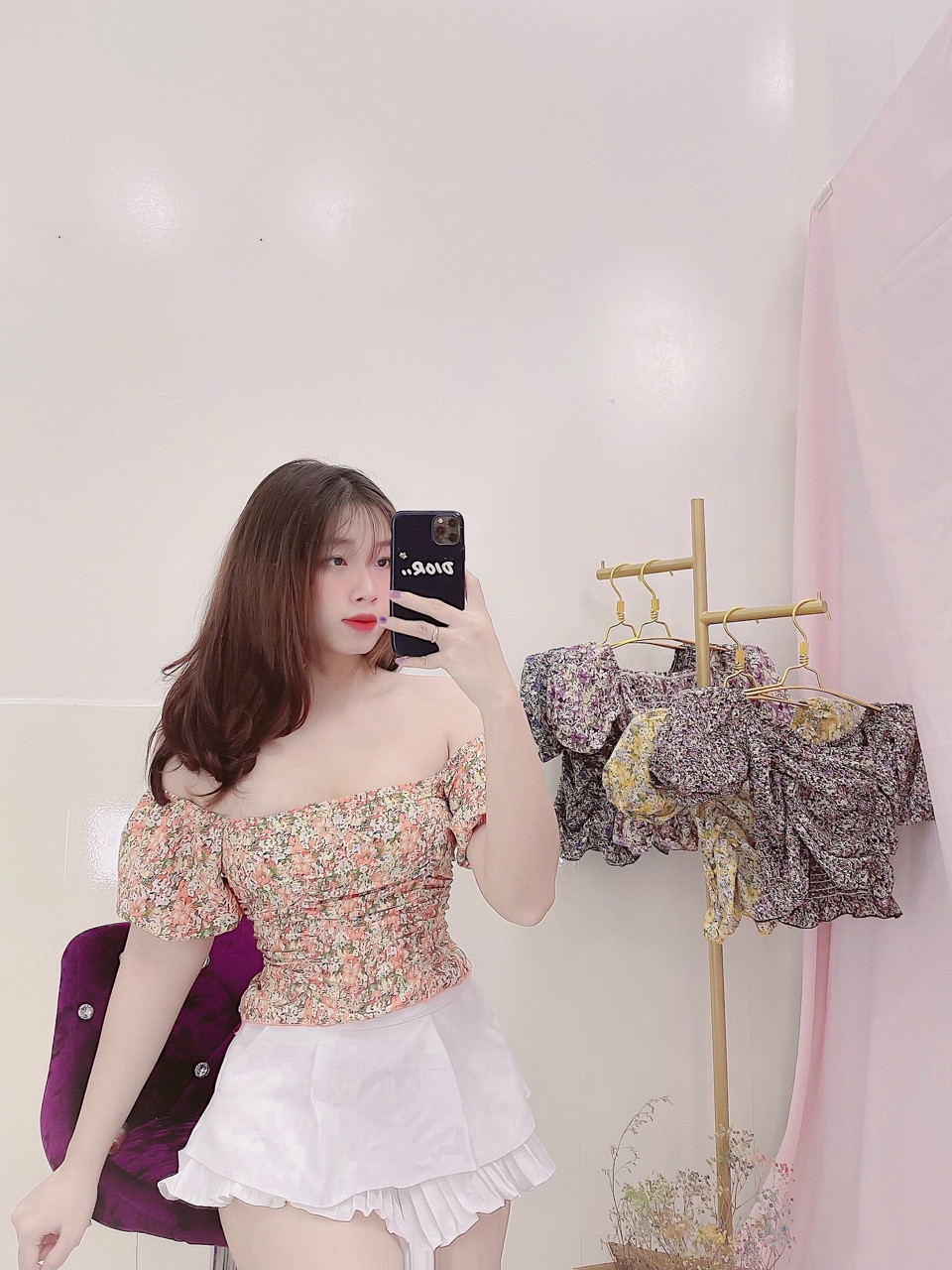 Áo voan hoa nhún hai bên dễ thương TTSA0486