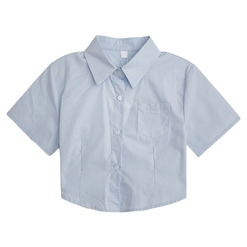 Áo sơ mi croptop nữ ngắn tay phối túi ngực thời trang sugal so mi nu 009v1