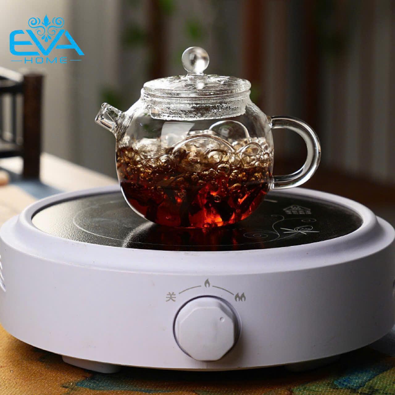 Bộ Ấm Pha Trà Mini Thuỷ Tinh Chịu Nhiệt Lõi Lọc Lưới Lò Xo Và 2 Chén Trà Cao Cấp Sang Trọng