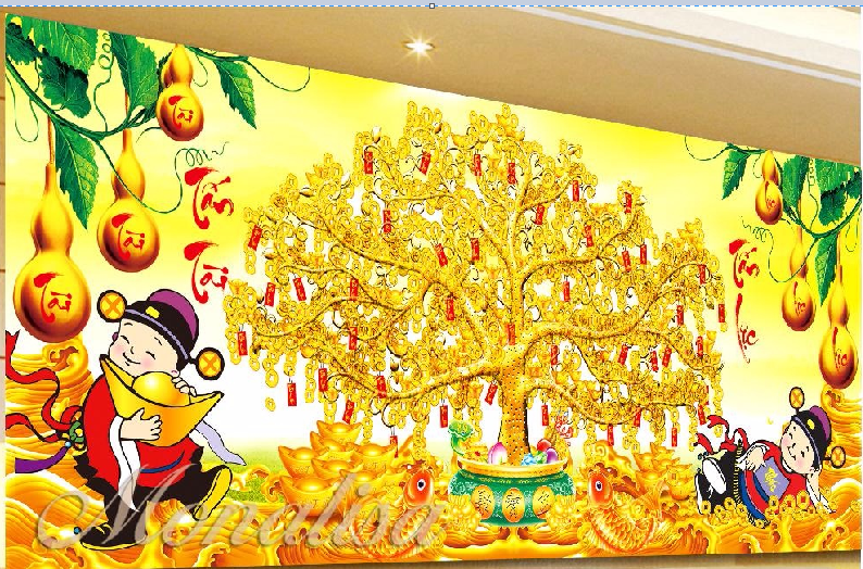 Tranh thêu chữ thập tấn tài tấn lộc kt 100x55 cm/130x65 cm thêu kín- chưa thêu