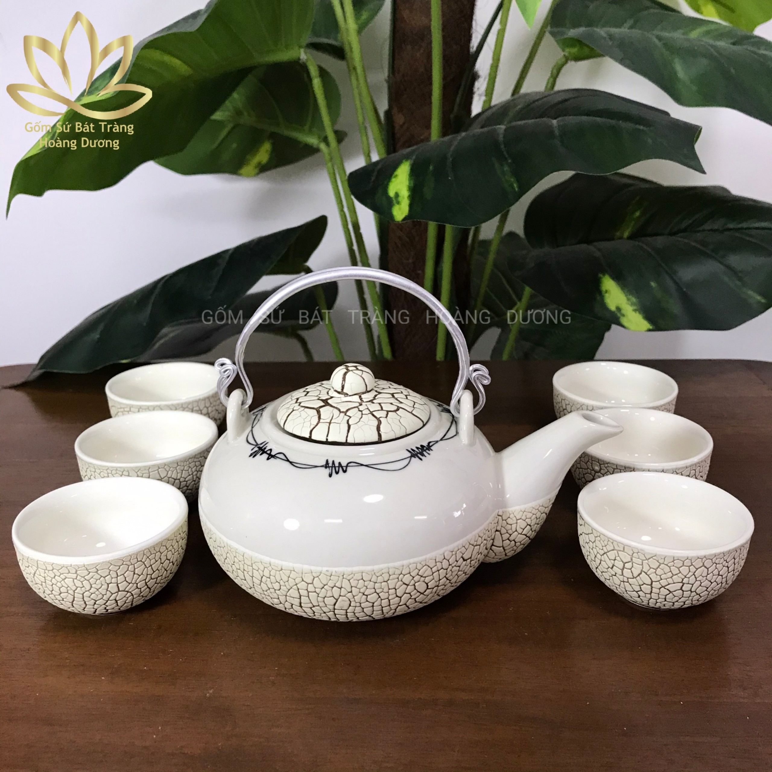 Bộ ấm chén bát tràng men rạn rt1 400ml