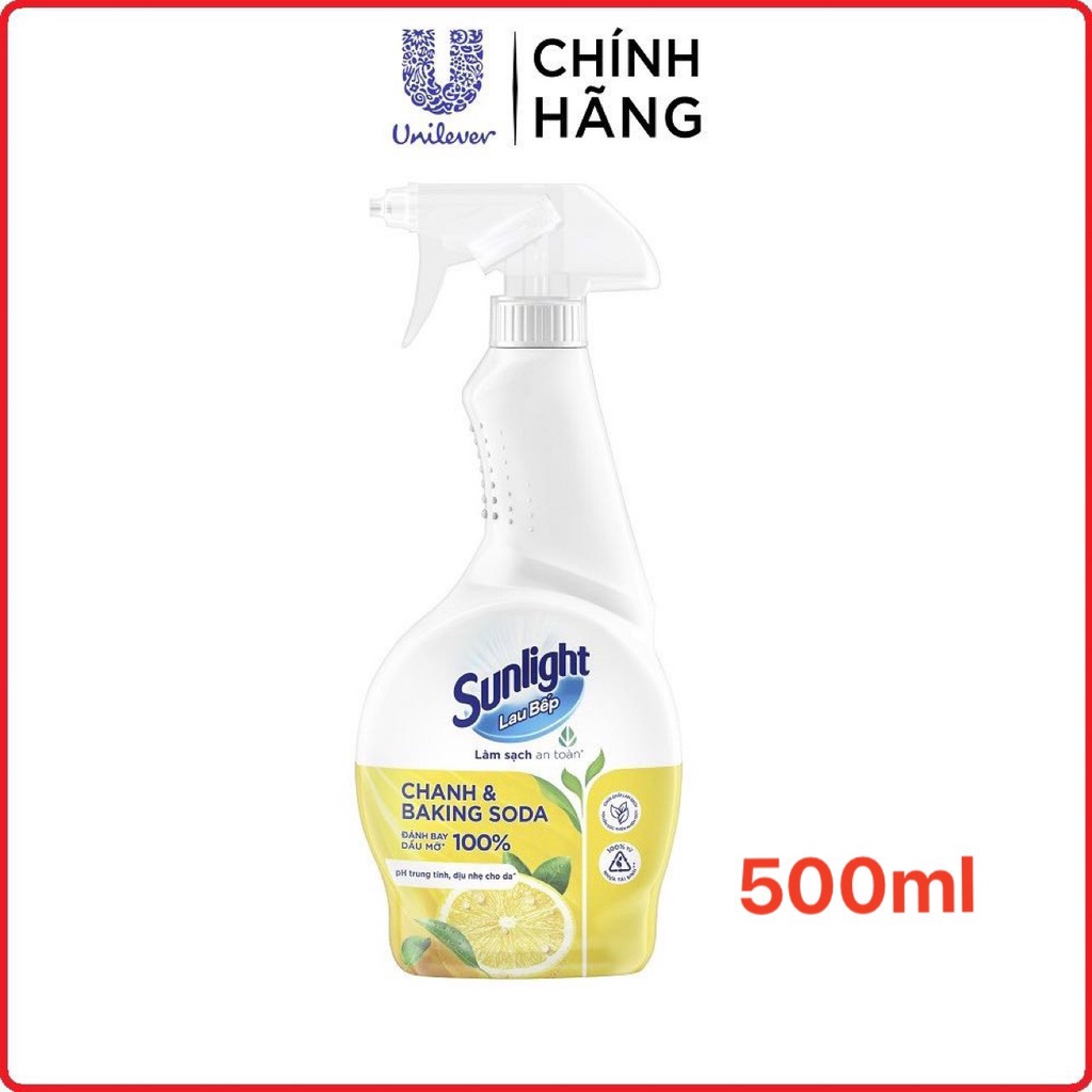 Nước Lau Bếp , Lau kính Sunlight Thiên Nhiên 500ml Chanh & Baking Soda Sạch Dầu Mỡ An Toàn