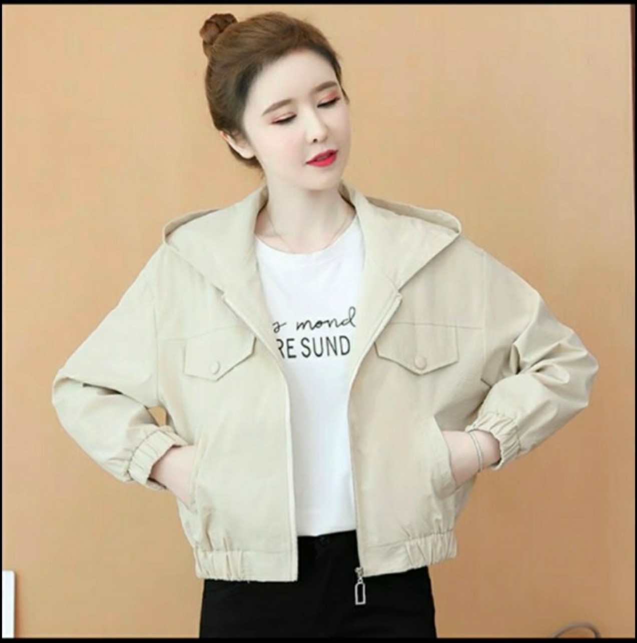 Áo khoác kaki nữ 2 lớp, áo khoác kaki trơn lửng ngang eo phong cách trẻ trung năng động utkhoac